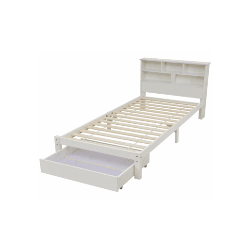 Cama juvenile,cama de solteiro de madeira maciça 90x200cm com 1 gaveta,branco