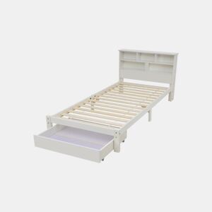 cama juvenil,cama de solteiro de madeira maciça 90x200cm com 1 gaveta,branco