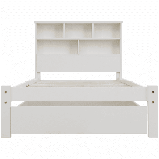 Cama juvenile,cama de solteiro de madeira maciça 90x200cm com 1 gaveta,branco