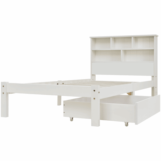Cama juvenile,cama de solteiro de madeira maciça 90x200cm com 1 gaveta,branco