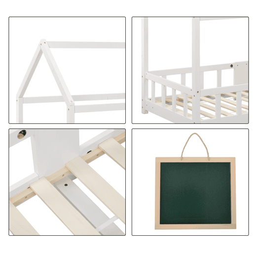 Cama de criança,cama-casa de madeira de pinho 90x200cm,branco
