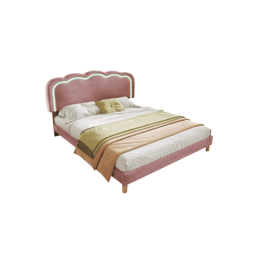 Cama juvenile,cama dupla de veludo 140x200cm com luz LED,rosa