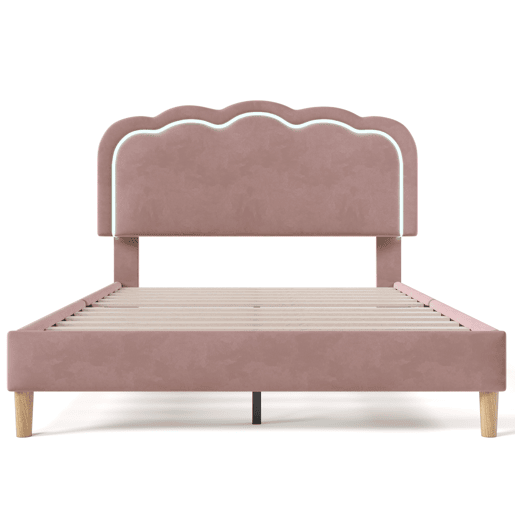 Cama juvenile,cama dupla de veludo 140x200cm com luz LED,rosa