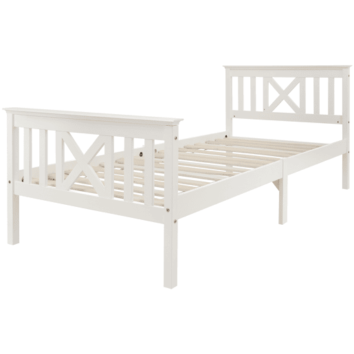 Cama juvenile,cama de solteiro de madeira de pinho 90x200cm,branco