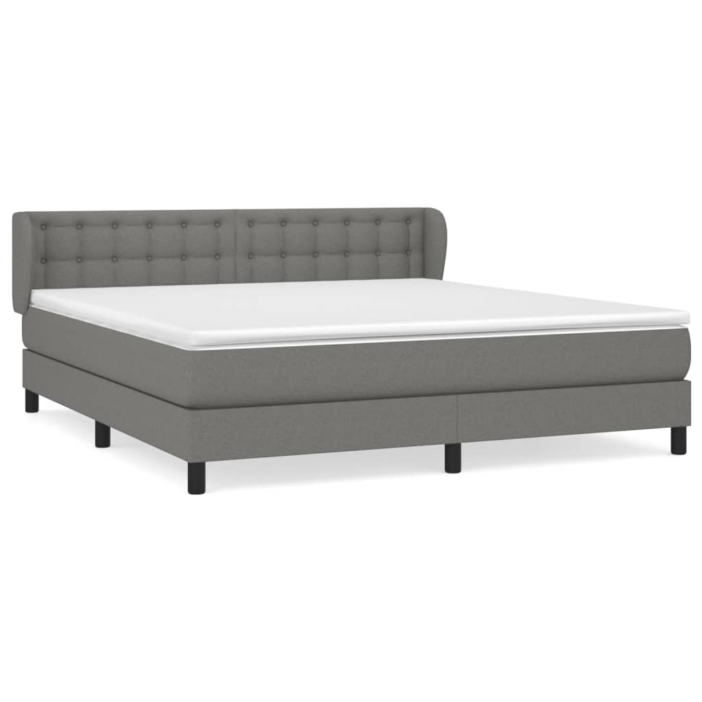 Cama box spring con colchón tela gris oscuro 160x200 cm botones