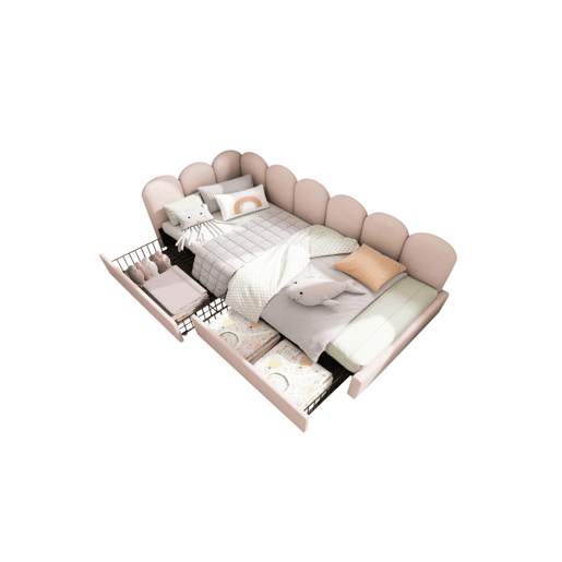 Cama juvenile,cama de solteiro de veludo 90x200cm com 2 gavetas,rosa