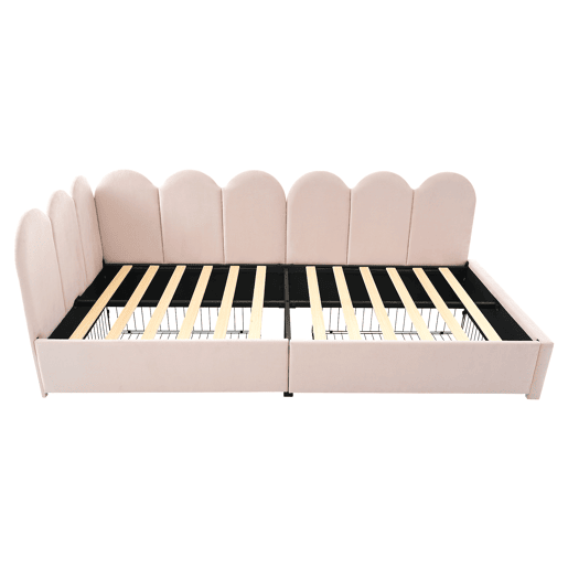 Cama juvenile,cama de solteiro de veludo 90x200cm com 2 gavetas,rosa