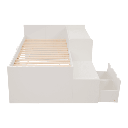 Cama juvenile,cama de solteiro de madeira maciça 90x200cm com 2 gavetas,branco