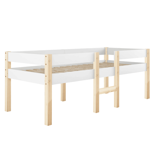 Cama de criança,cama alta de madeira de pinho 90x200cm,branco+madeira