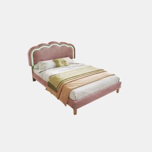Cama juvenile,cama de solteiro de veludo 90x200cm com luz LED,rosa