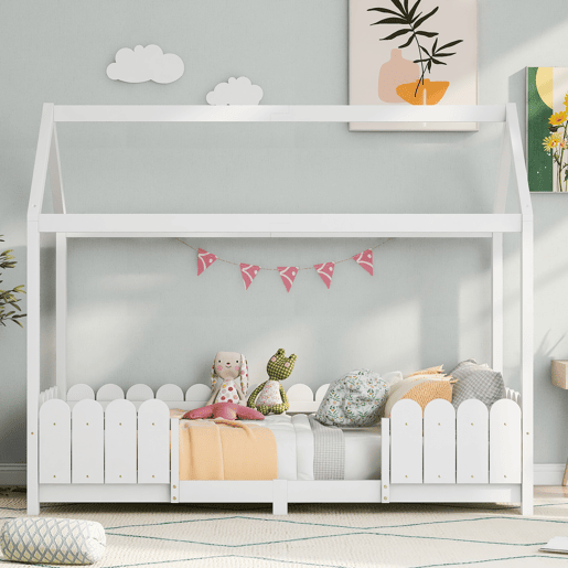 Cama de criança,cama-casa de madeira maciça 90x200cm,branco