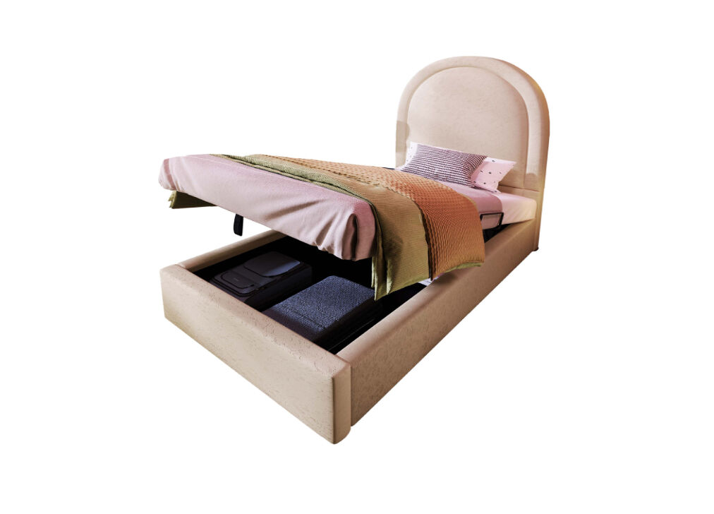 Cama juvenil,cama individual de poliuretano 90x200cm con almacenaje,en forma de arco de medio punto,beige