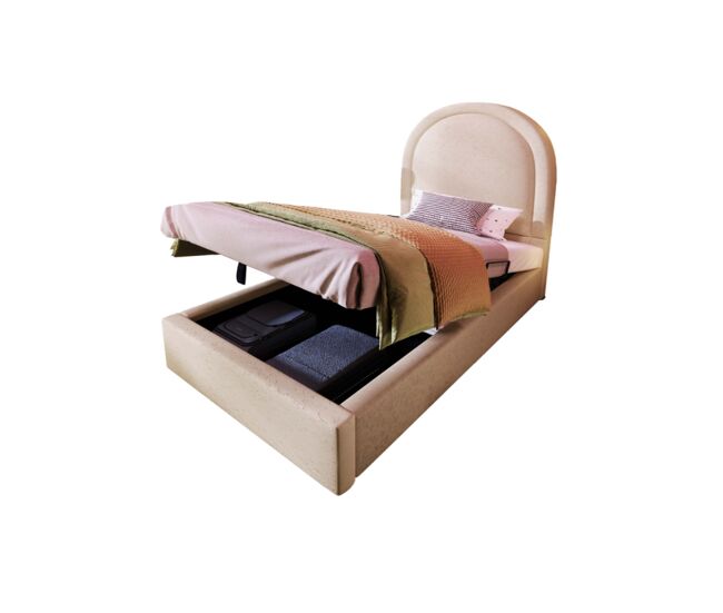 Cama juvenil,cama individual de poliuretano 90x200cm con almacenaje,en forma de arco de medio punto,beige