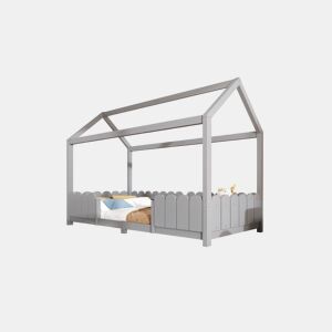 Cama de criança,cama-casa de madeira maciça 90x200cm,cinzento