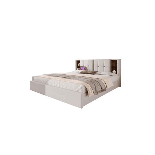 Cama de casal de veludo 160x200cm com 4 gavetas,bege