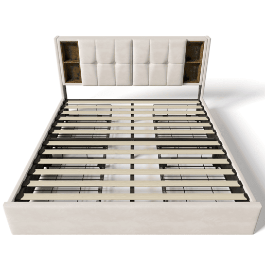 Cama de casal de veludo 160x200cm com 4 gavetas,bege