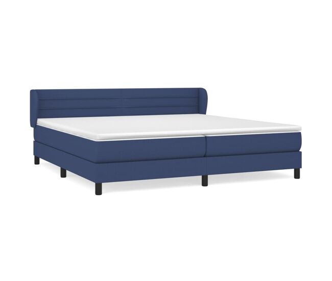 Cama box spring con colchón tela azul 200x200 cm rayas horizontales