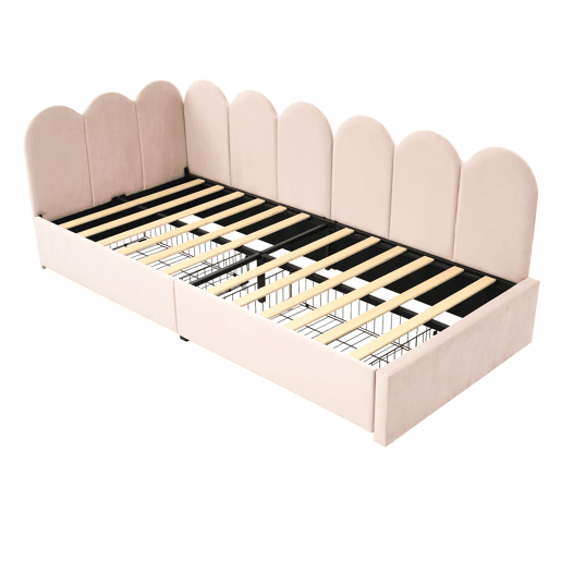 Cama juvenile,cama de solteiro de veludo 90x190cm com 2 gavetas,rosa