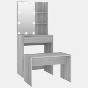 vidaXL Conjunto toucador c LEDs madeira processada sonoma cinza