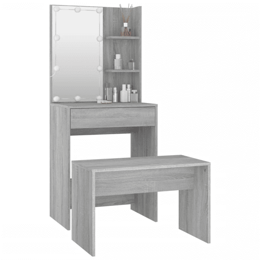 vidaXL Conjunto toucador c LEDs madeira processada sonoma cinza