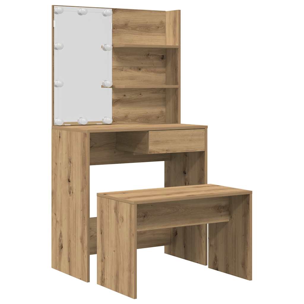Vidaxl juego de tocador con led madera artesanal de roble