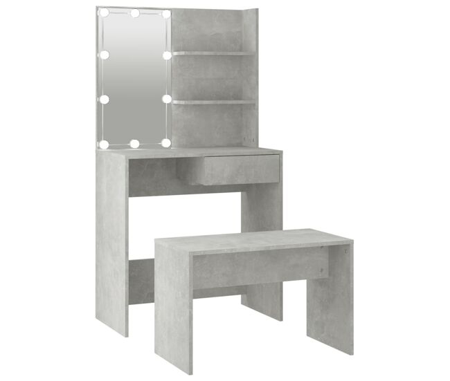 Vidaxl juego de tocador con led madera contrachapada gris hormigón