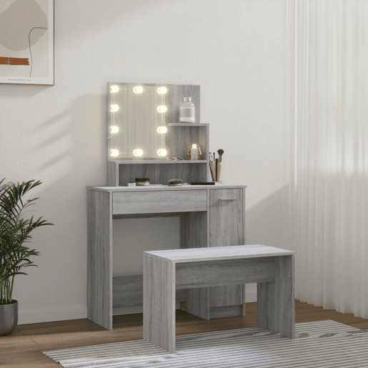 vidaXL Conjunto toucador c LEDs madeira processada sonoma cinza