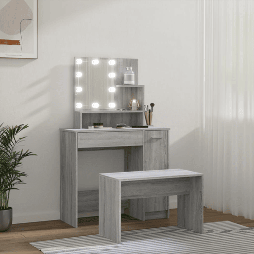 vidaXL Conjunto toucador c LEDs madeira processada sonoma cinza