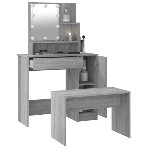 vidaXL Conjunto toucador c LEDs madeira processada sonoma cinza