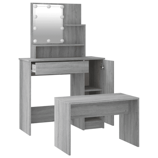 vidaXL Conjunto toucador c LEDs madeira processada sonoma cinza