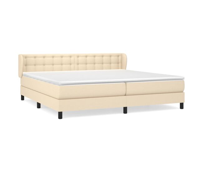 Cama box spring con colchón tela color crema 200x200 cm botones