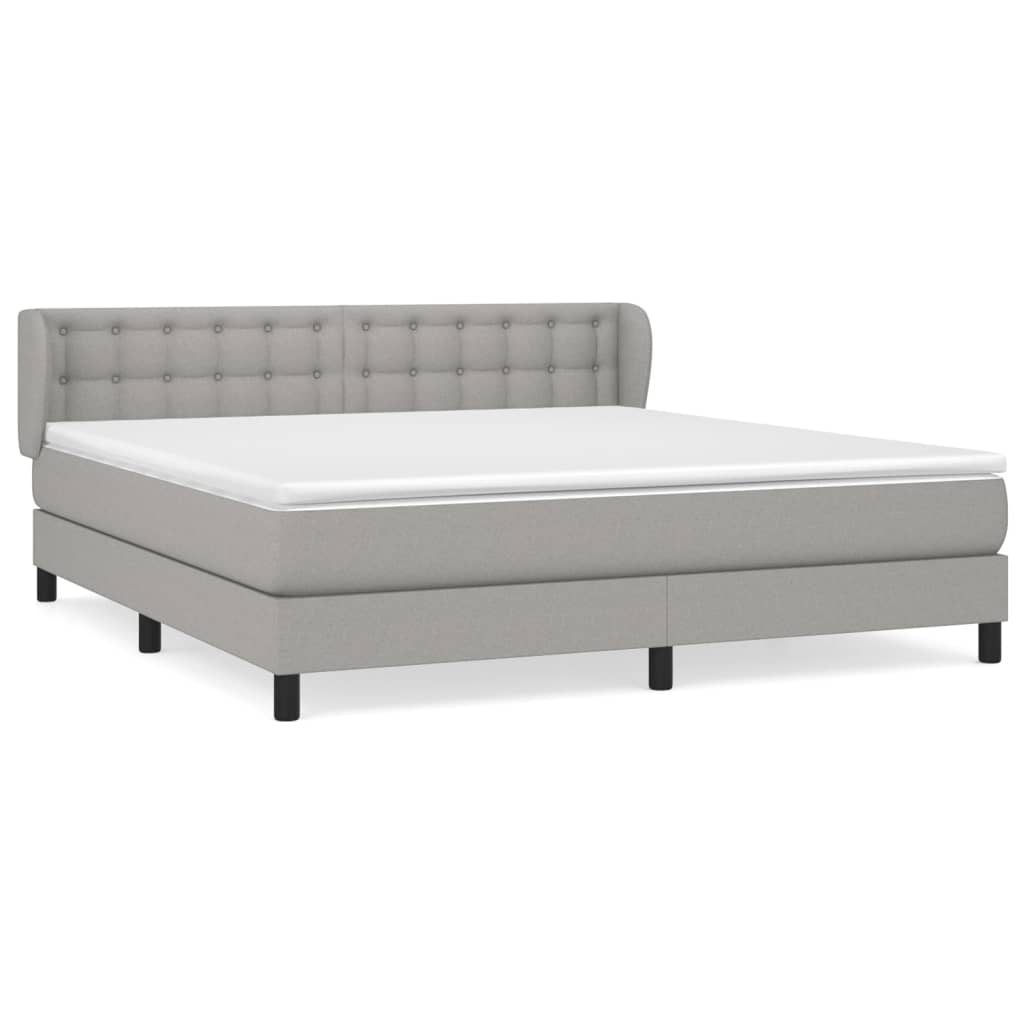 Cama box spring con colchón tela gris claro 180x200 cm botones