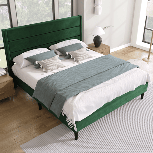 Cama de casal de veludo 140x200cm,verde