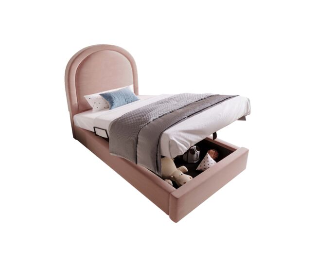 cama juvenil,cama individual de terciopelo 90x200cm con almacenaje,en forma de arco de medio punto,rosa