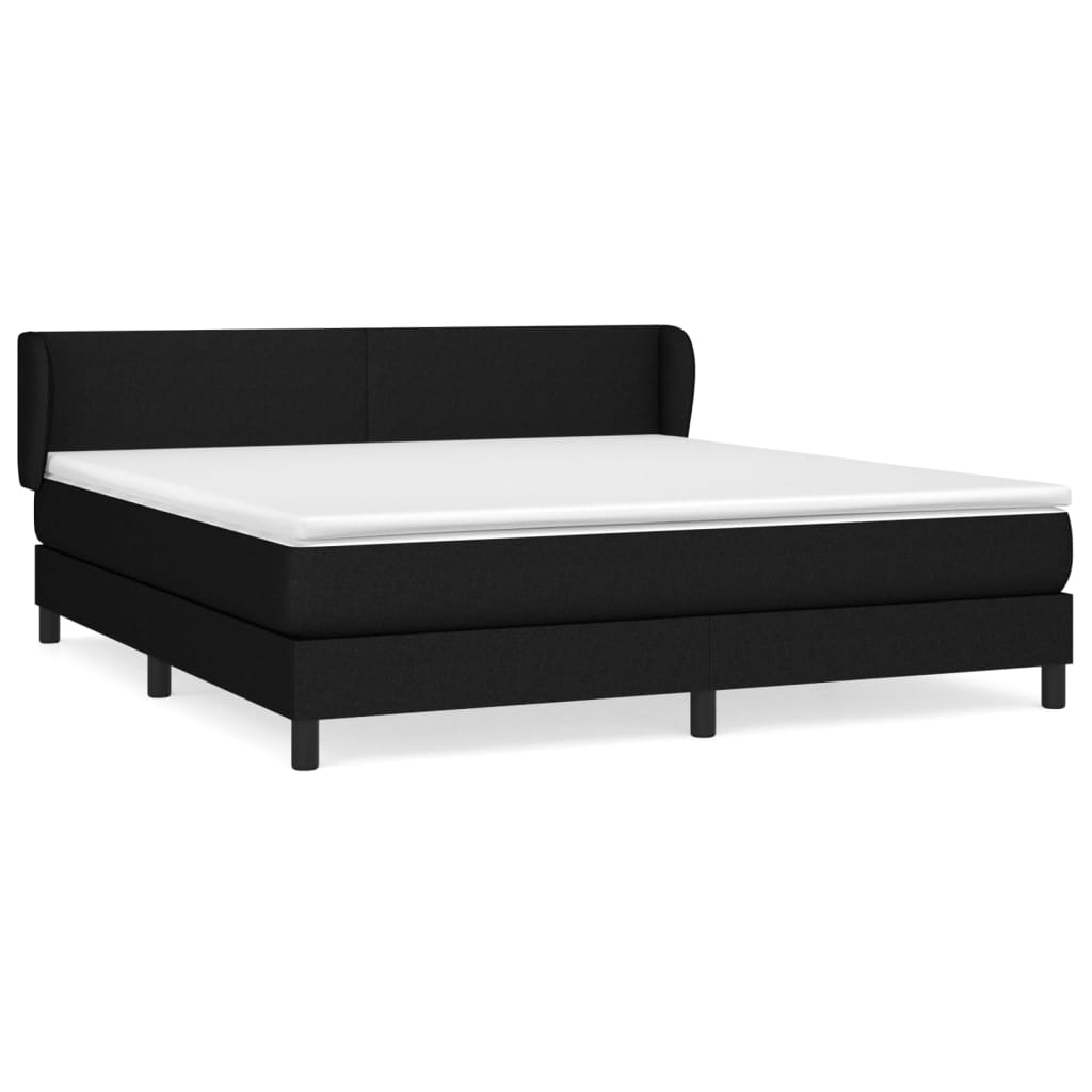 Cama box spring con colchón tela negro 160x200 cm diseño plano