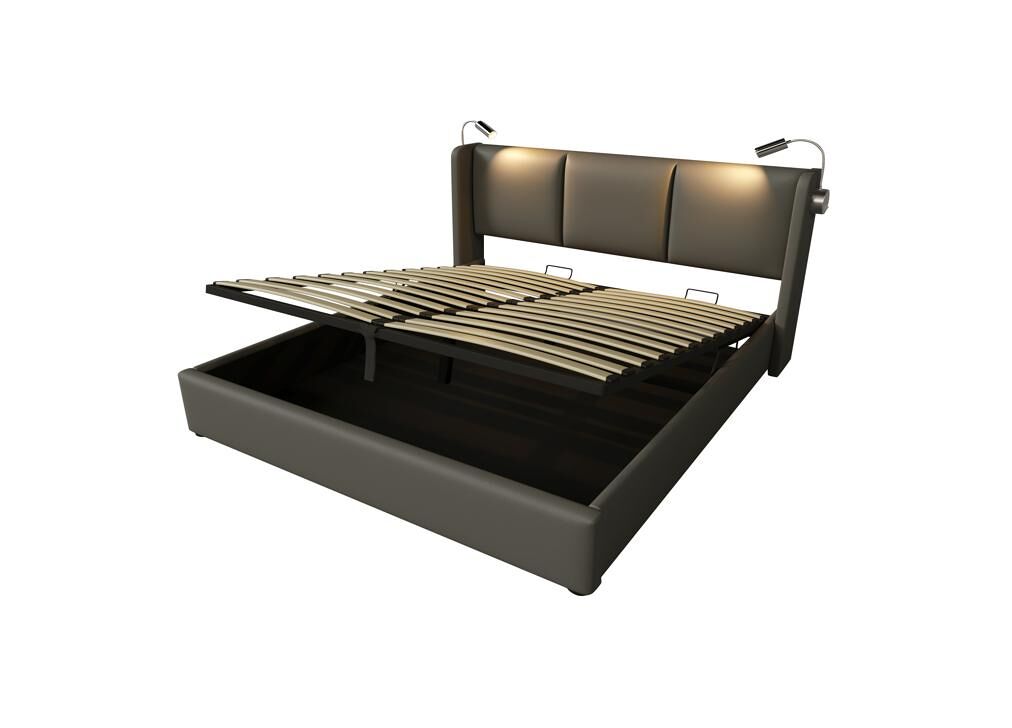 Cama de matrimonio de pu con almacenaje 145x206