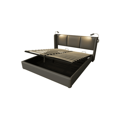 Cama de casal de pu 140x200cm com armazenamento,cinzento Cama de casal de pu 140x200cm com armazenamento,cinzento