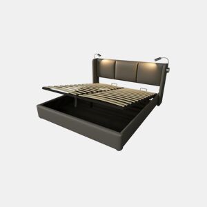 Cama de casal de pu 140x200cm com armazenamento,cinzento