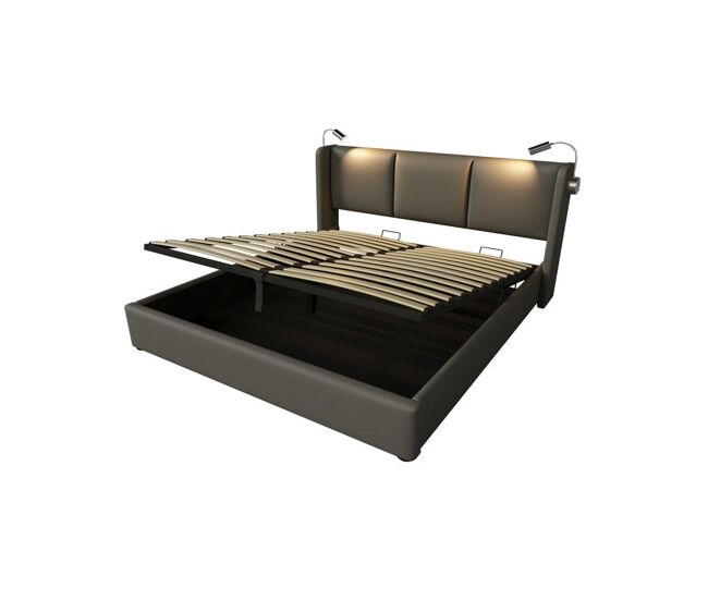 Cama de matrimonio de poliuretano 140x200cm con almacenaje,gris