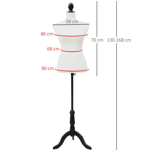 HOMCOM Manequim Feminino de Costura Manequim de Exibição com Altura Ajustável 130-168cm Branco