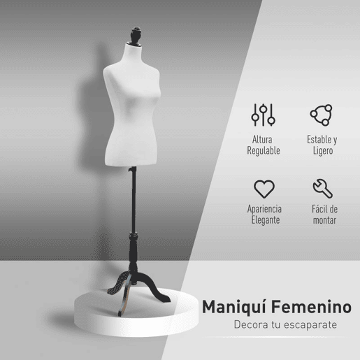 HOMCOM Manequim Feminino de Costura Manequim de Exibição com Altura Ajustável 130-168cm Branco