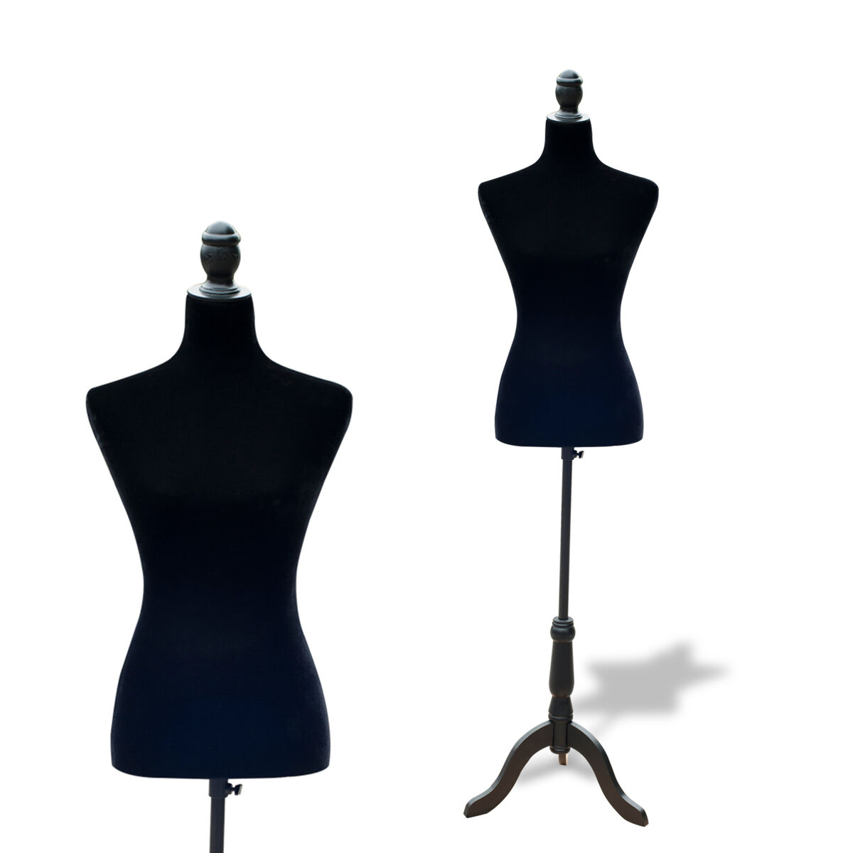 Homcom maniquí de costura femenino maniquí de costura ajustable a 130-168 cm con trípode de madera para fotografía de moda exposición de prendas negro