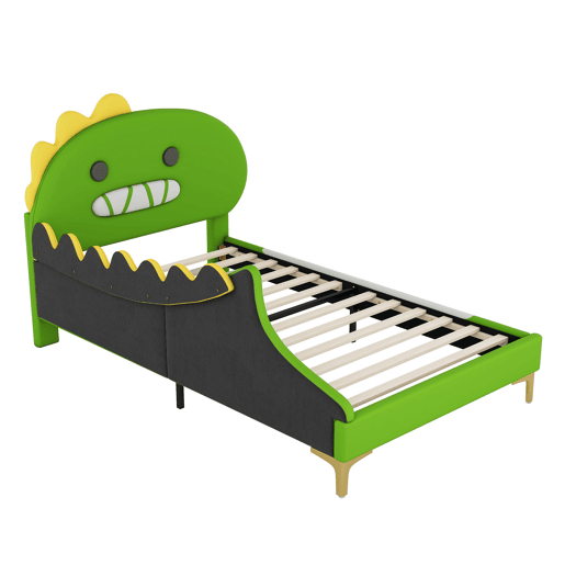 Cama de criança 90x200 cm - em forma de dinossauro - em pele sintética - Verde