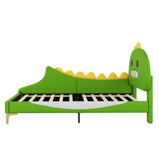 Cama de criança 90x200 cm - em forma de dinossauro - em pele sintética - Verde
