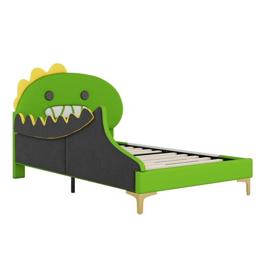 Cama de criança 90x200 cm - em forma de dinossauro - em pele sintética - Verde