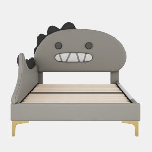 Cama de criança 90x200 cm - em forma de dinossauro - em pele sintética - Cinzento