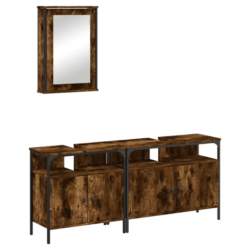 vidaXL 3 pcs conjunto de móveis WC madeira processada carvalho fumado vidaXL 3 pcs conjunto de móveis WC madeira processada carvalho fumado