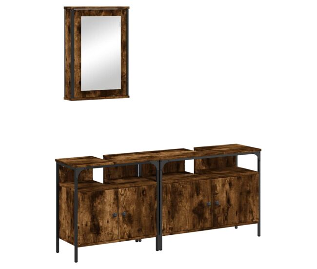 Vidaxl set de muebles baño 3 pzas madera contrachapada roble ahumado