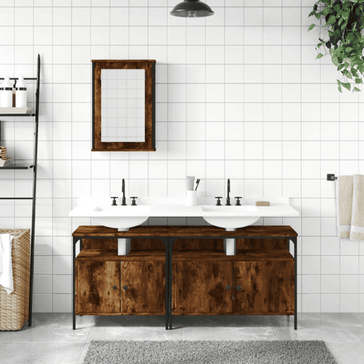 vidaXL 3 pcs conjunto de móveis WC madeira processada carvalho fumado vidaXL 3 pcs conjunto de móveis WC madeira processada carvalho fumado