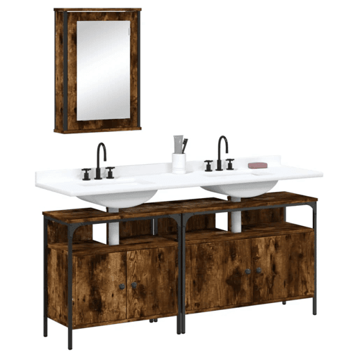 vidaXL 3 pcs conjunto de móveis WC madeira processada carvalho fumado vidaXL 3 pcs conjunto de móveis WC madeira processada carvalho fumado